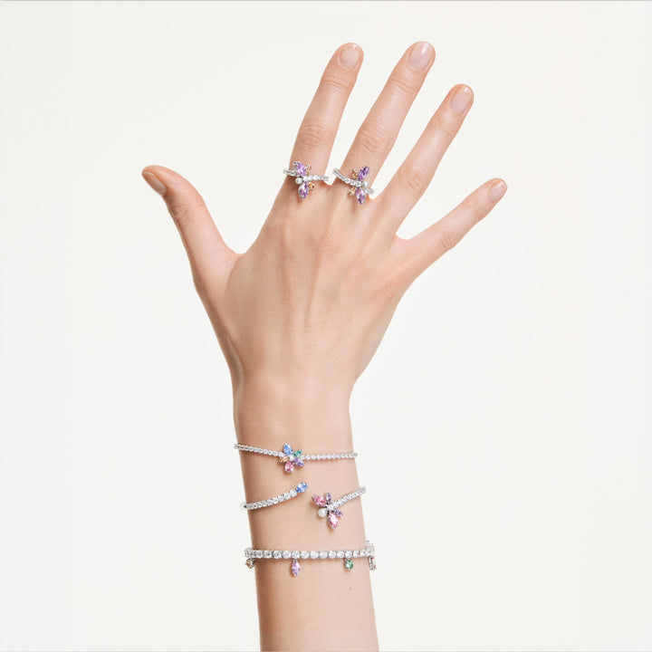 Swarovski Ariana Grande Rhodium Plated Flower Motif Bracelet With Multicoloured Cubic Zirconias And Crystal Pearl 5749187
