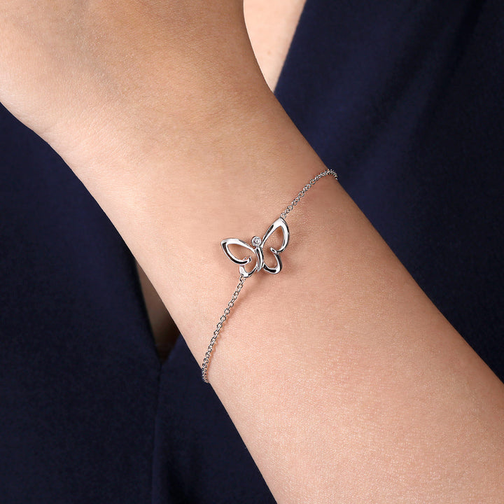Sterling Silver Butterfly Stationed Bracelet With White Sapphire