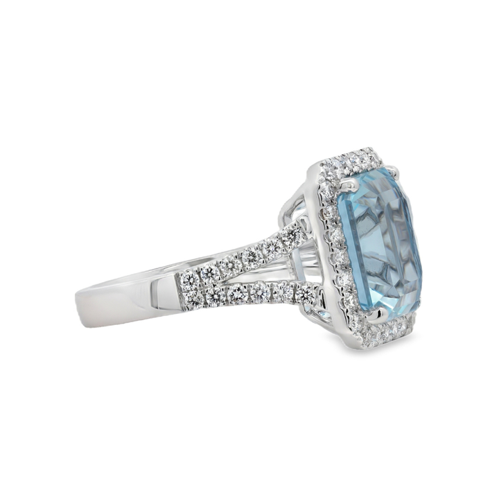 18K White Gold 4.13 CTW Aquamarine And 0.63 CTW Diamond Ring