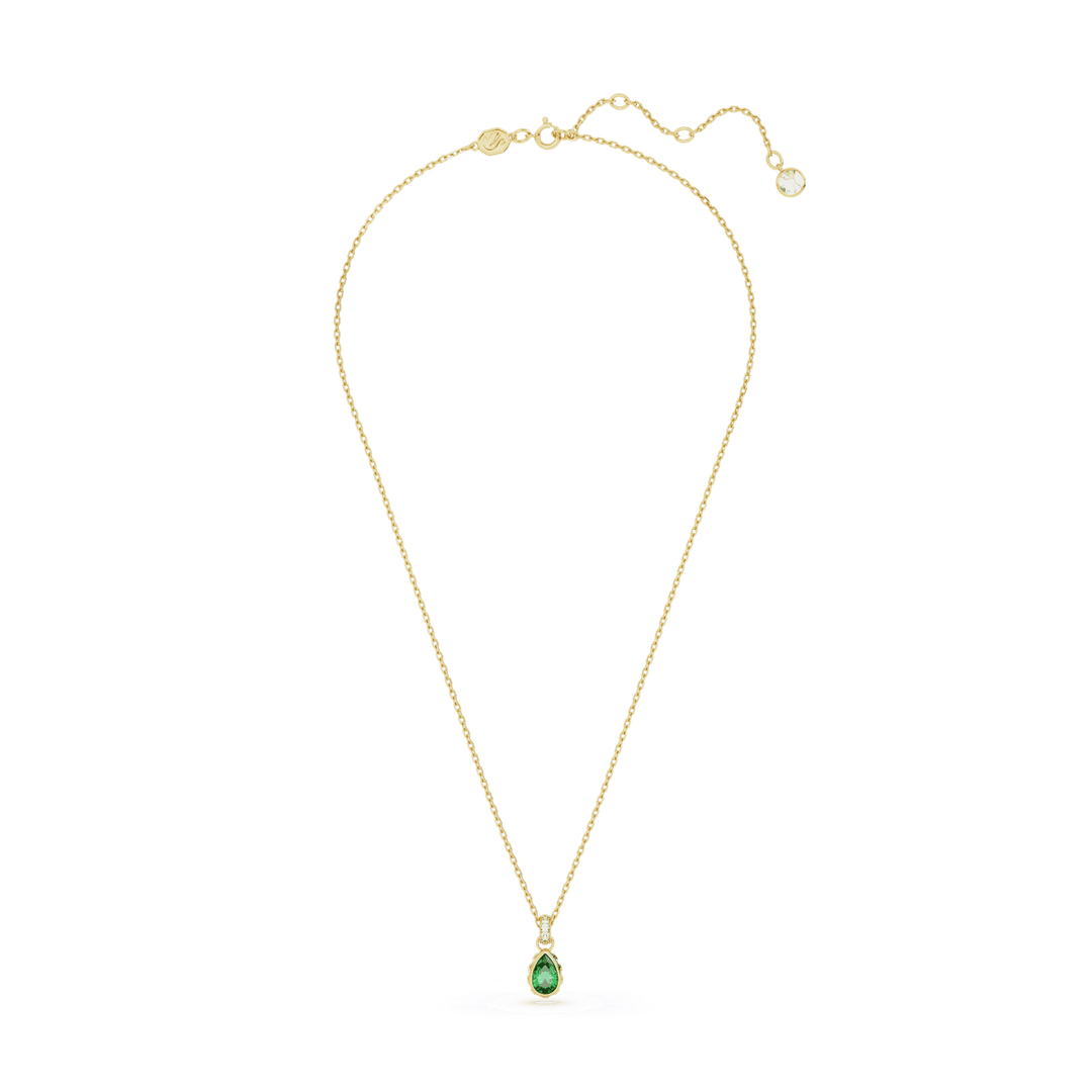 Swarovski Chroma Gold-Tone Plated Necklace With Green Pear Cut Crystal And Clear Crystals