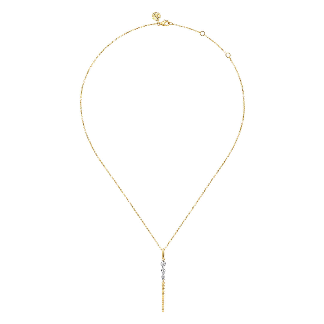 14K Yellow And White Gold 0.18 CTW Diamond Drop Pendant With Chain