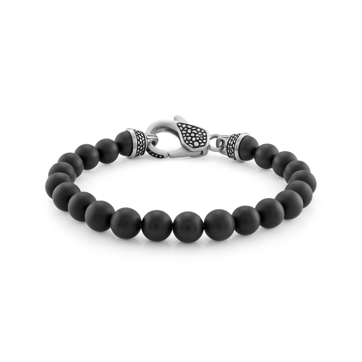 Italgem Stainless Steel Matte Black Agate Bracelet [803-03665]