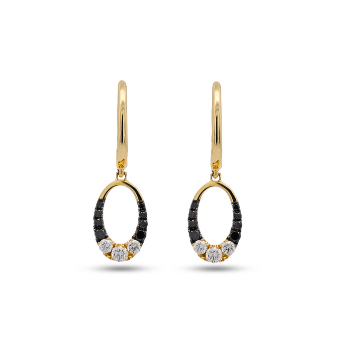 14K Yellow Gold 0.25 CTW Diamond And 0.17 CTW Black Diamond Dangle Earrings