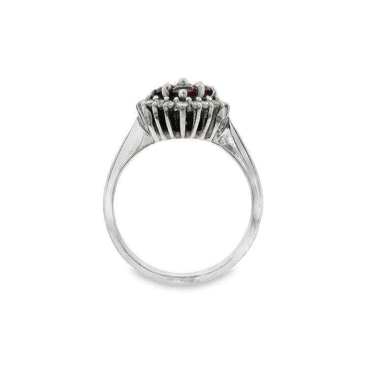 Estate - 14K White Gold Ruby And 0.24 CTW Diamond Ring, Size 6.5