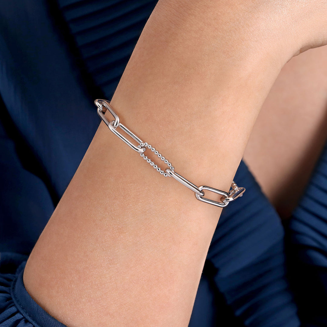 Gabriel & Co. Silver Polished & Beaded Paperclip  Link Bracelet