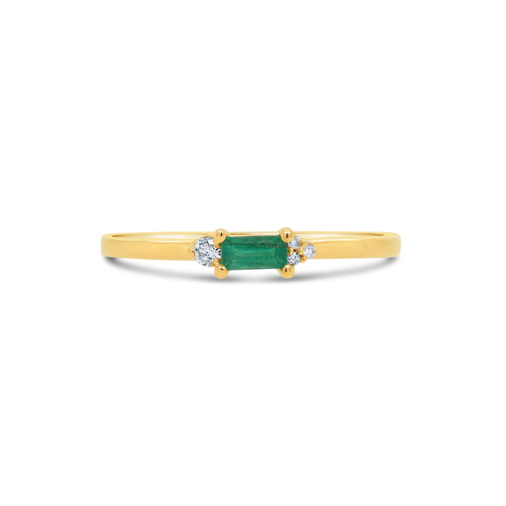 10K Yellow Gold 4x2mm Emerald And 0.023 TDW Diamond Women's Ring