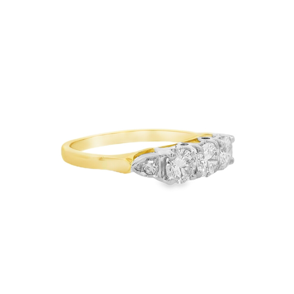Estate - 18K Yellow And White Gold 0.96 CTW Diamond Ring, Size 6.5