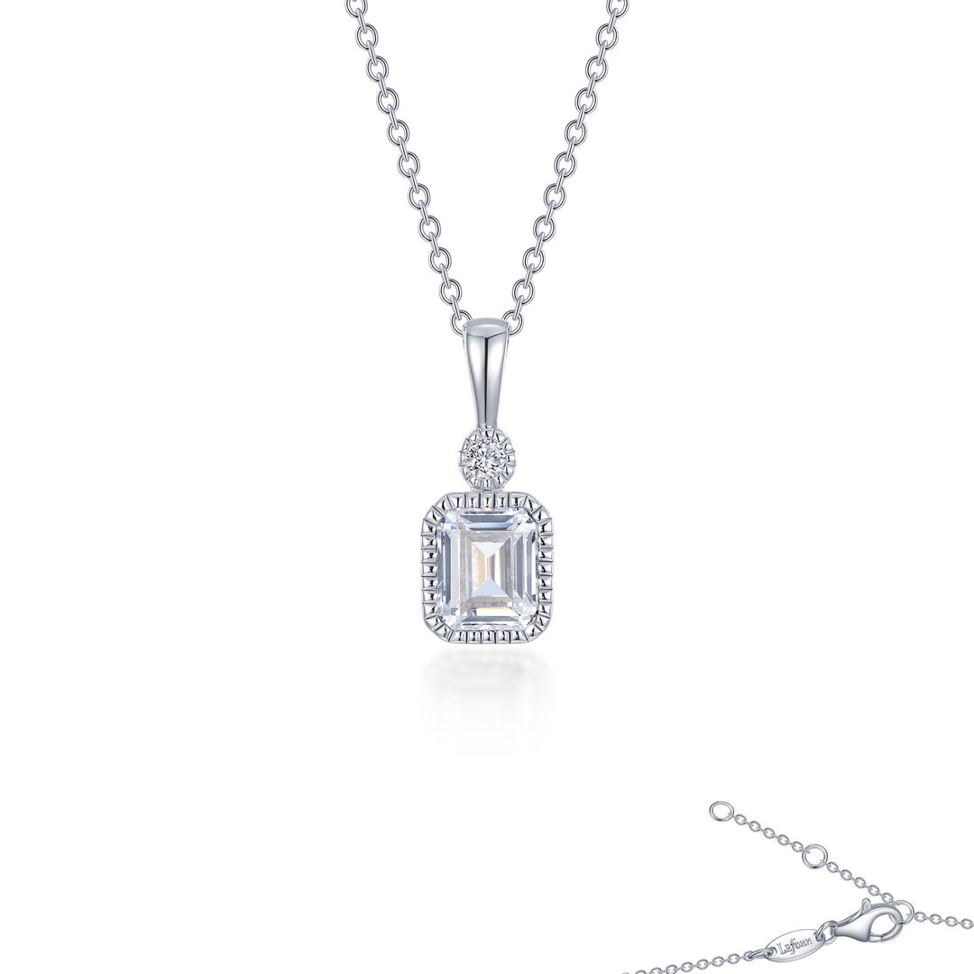 Sterling Silver Emerald Cut And Round Cubic Zirconia Necklace
