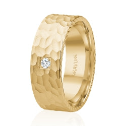 10K Yellow Gold 0.05 CTW  Diamond Men's Wedding Band With Hammered Finish