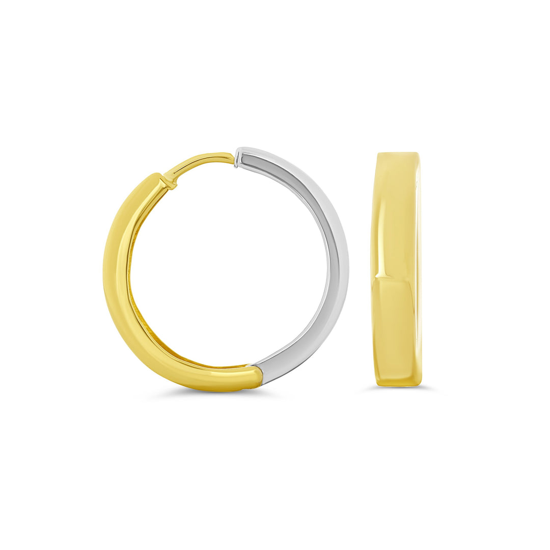 10K Yellow And White Gold Reversible Polished Huggie Earrings