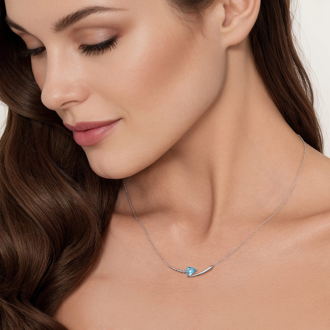 Sterling Silver Gabriel & Co. Bar Necklace With Blue Topaz