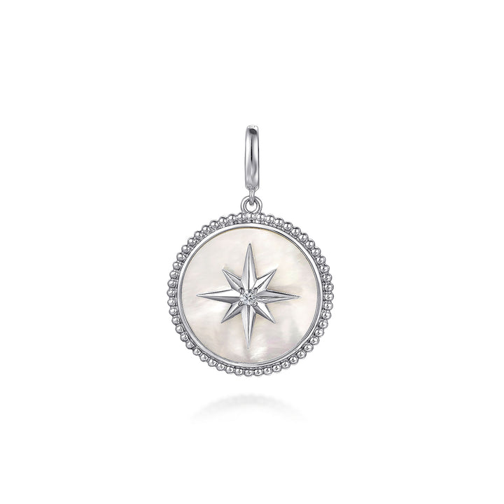 Gabriel & Co. Sterling Silver 24mm Disc Pendant With White Mother-Of-Pearl, White Sapphire