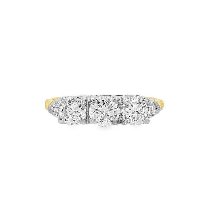 Estate - 18K Yellow And White Gold 0.96 CTW Diamond Ring, Size 6.5