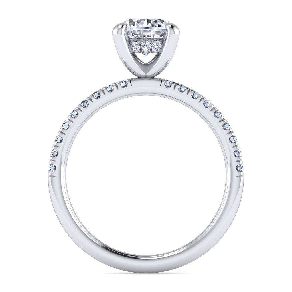 14K White Gold 0.24 CTW Diamond Set Engagement Ring Semi-Mount With Hidden Halo