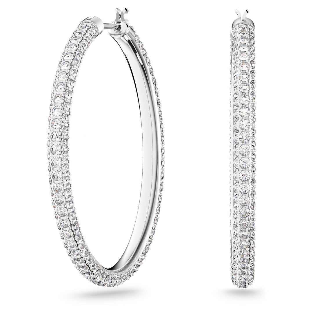 Swarovski Dextera Rhodium Plated Hoop Earrings With Clear Crystals 5389432
