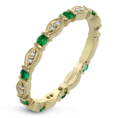 18K Yellow Gold 0.21 CTW Emeralds And 0.08 CTW Diamond Women's Ring