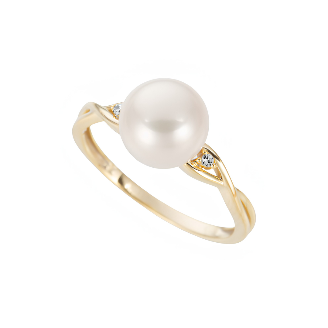 Women's 14K Yellow Gold White 8.5-9mm Pearl And 0.015 CTW Diamond Ring