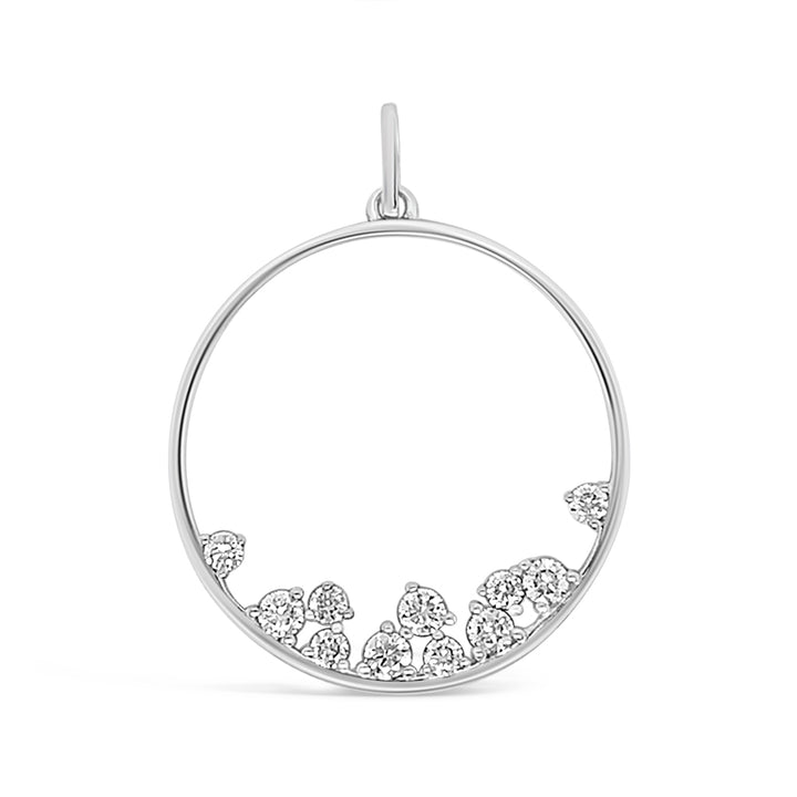 14K White Gold 0.56 CTW Diamond Set Large Open Circle Pendant