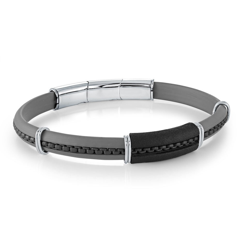Italgem Stainless Steel Black And Grey Rubber Bracelet
