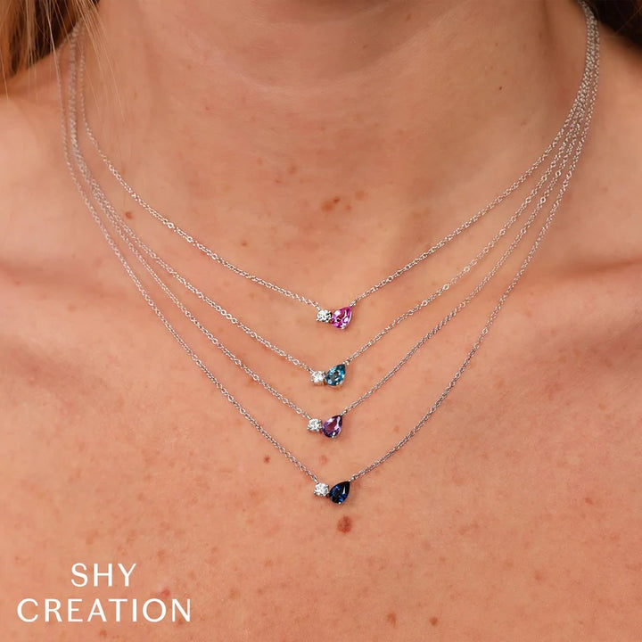 14K White Gold Natural 0.45 CTW Pear Pink Sapphire And 0.11 CTW Diamond Necklace