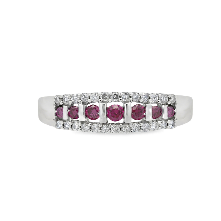 Estate - 10 Karat White Gold Women's Ring With 0.41 CTW Of Diamonds And Purple Diamonds, Size 9.25