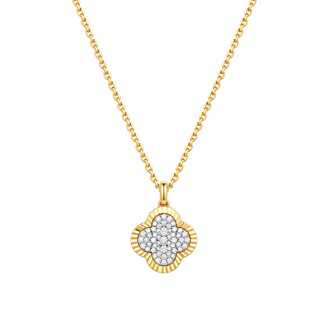 14K Yellow And White Gold 0.22 CTW Diamond Set Clover Pendant With Chain