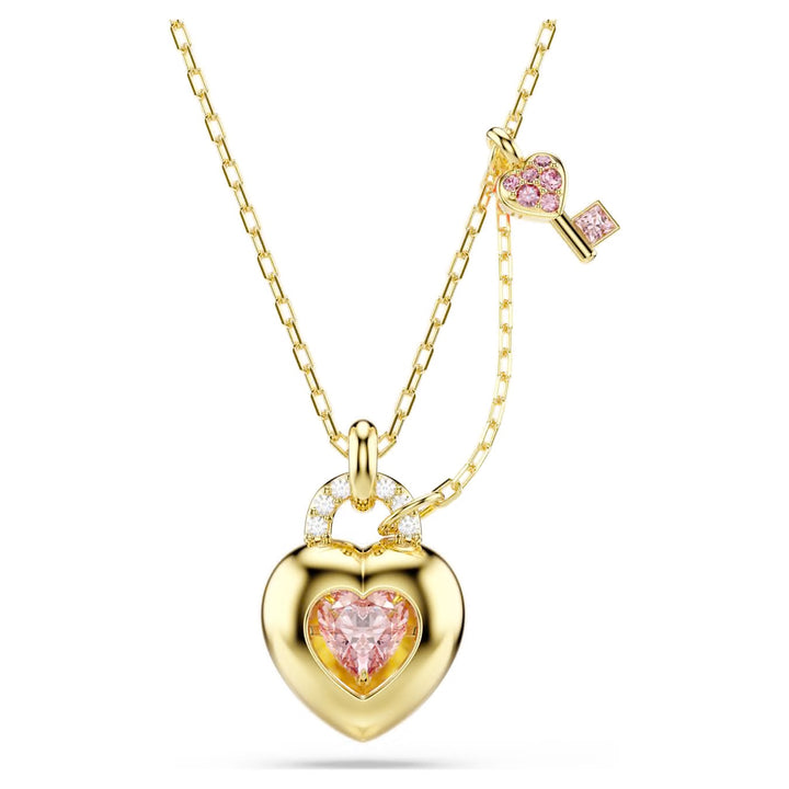 Swarovski Idyllia Gold-Tone Plated Necklace With Heart Lock Pink Cubic Zirconia 5737288