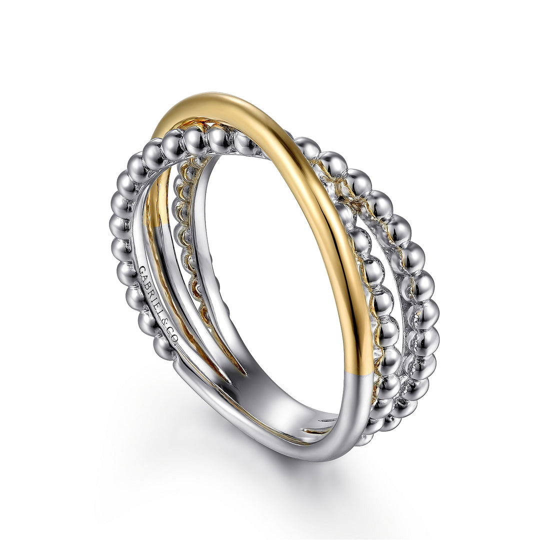 Gabriel & Co. Sterling Silver And 14K Yellow Gold Criss-Cross Multirow Ring