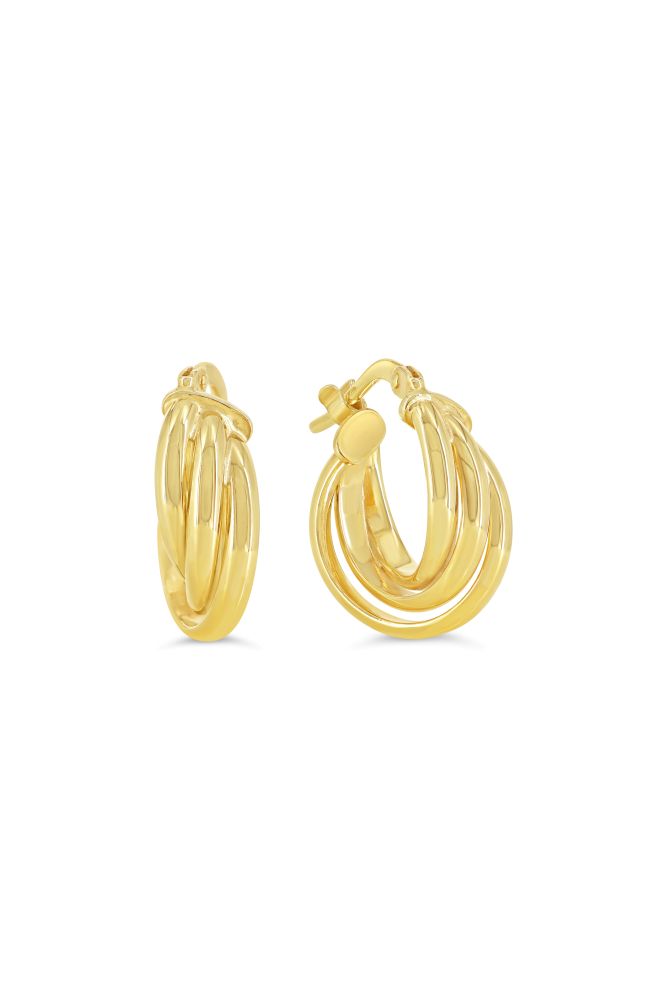 sempreORO Sterling Silver 14 Karat Gold Bonded Small Triple Hoop Earrings