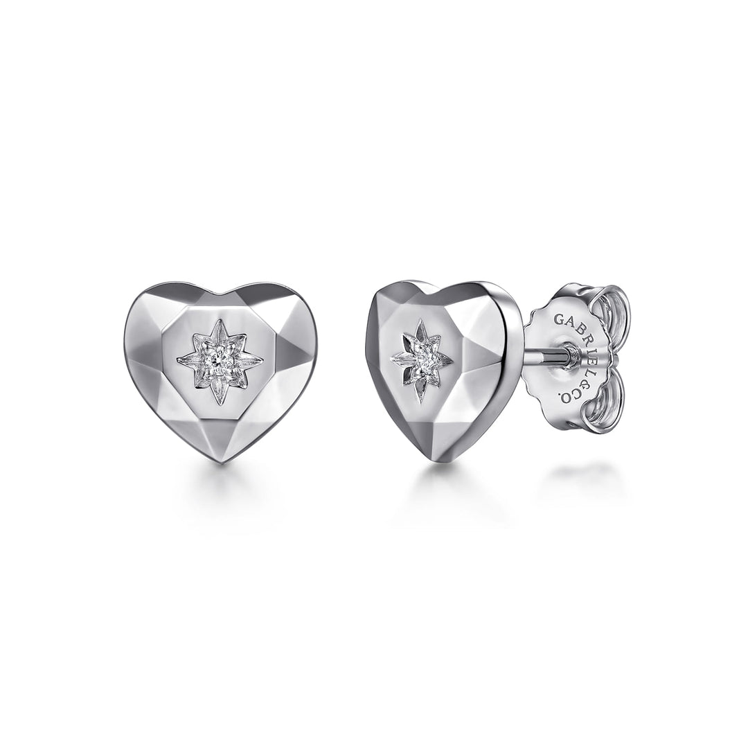 Sterling Silver Gabriel & Co. Heart Stud Earrings With Diamonds