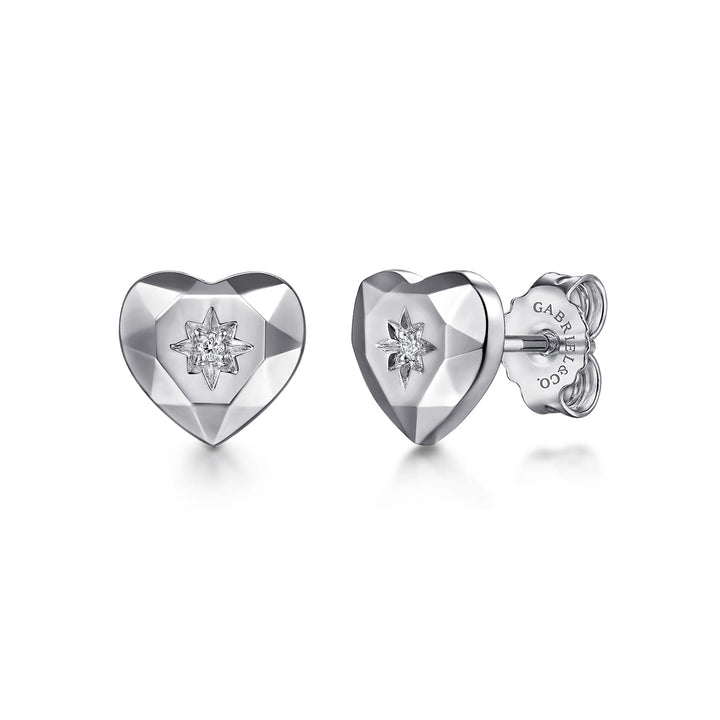 Sterling Silver Gabriel & Co. Heart Stud Earrings With Diamonds