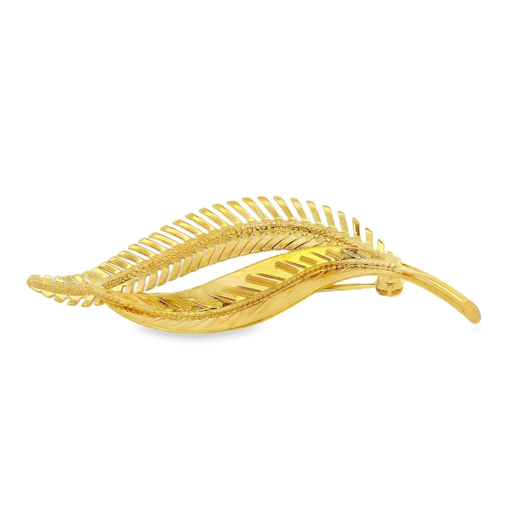 Estate - 18 Karat Yellow Gold Polished Fancy Leaf Brooch