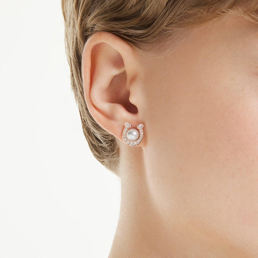 Swarovski Symbolica Rose Gold-Tone Plated Horseshoe Stud Earrings With Clear Crystal Pearl 5736980