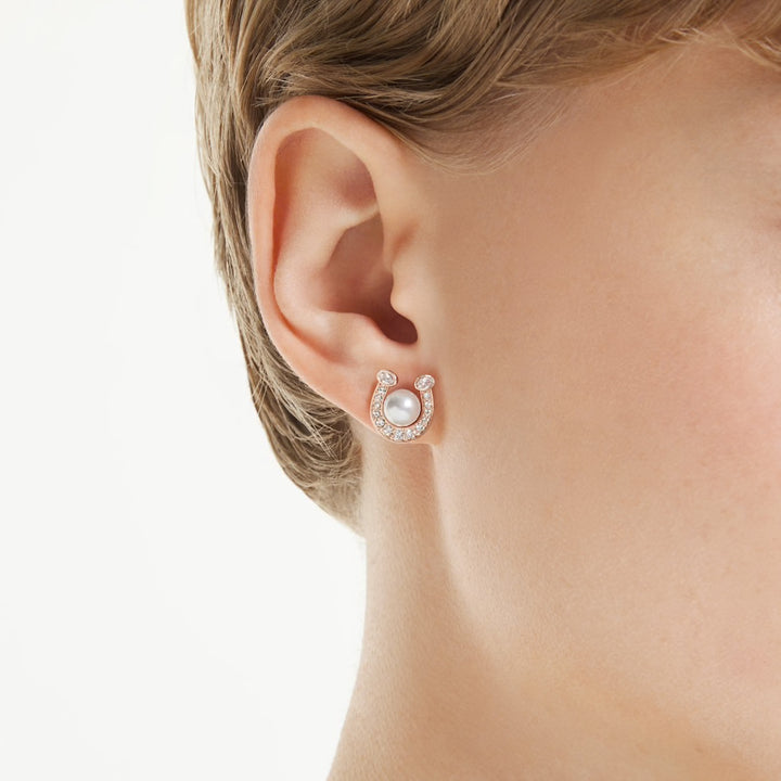 Swarovski Symbolica Rose Gold-Tone Plated Horseshoe Stud Earrings With Clear Crystal Pearl 5736980