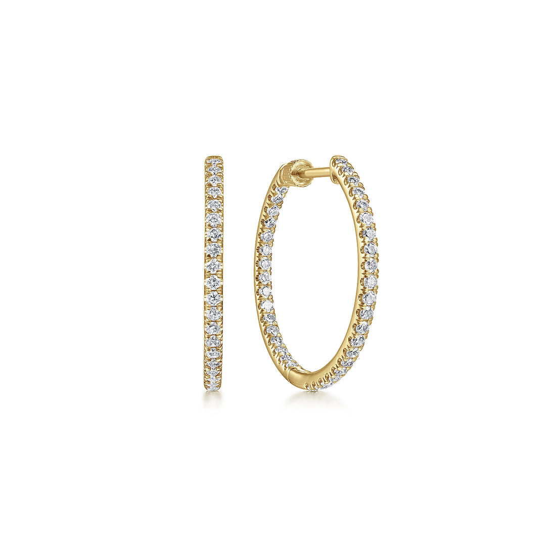 14K Yellow Gold Small Hoop 0.74 CTW Diamond Earrings