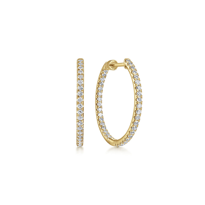 14K Yellow Gold Small Hoop 0.74 CTW Diamond Earrings