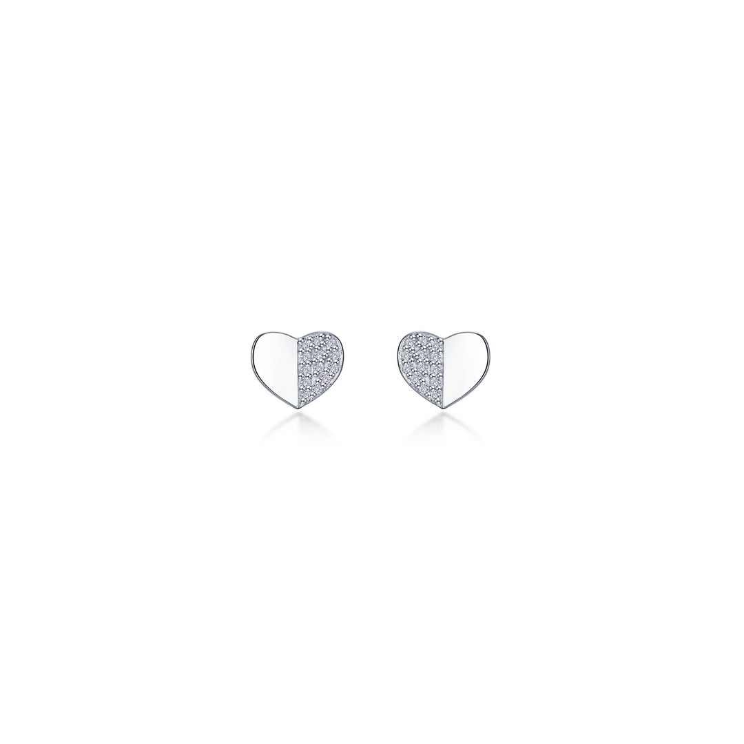 Lafonn Sterling Silver Round Cubic Zirconia Heart Stud Earrings