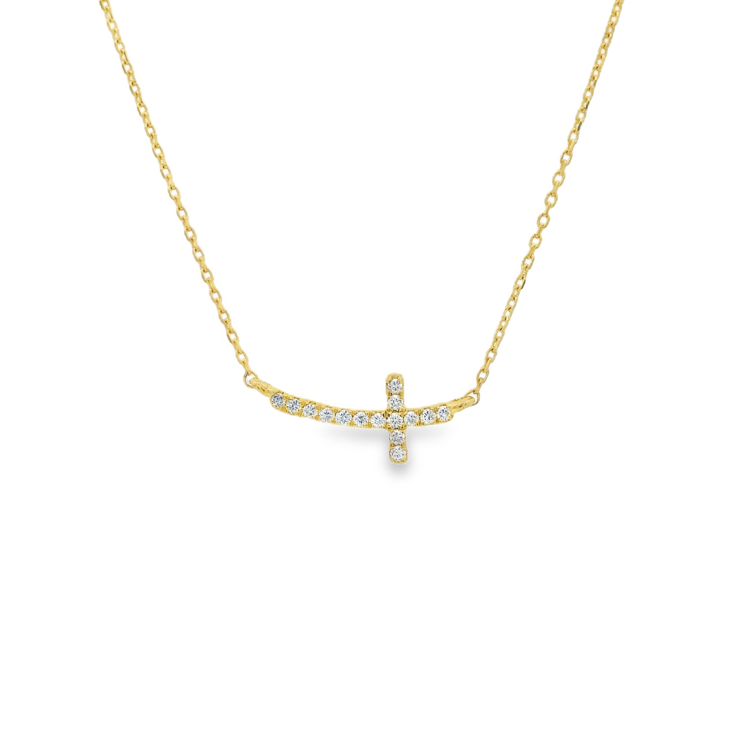 14K Yellow Gold Sideways Cross 0.08 CTW Diamond Necklace With 18" Chain