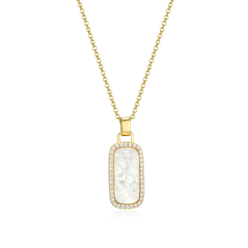 ELLE Sterling Silver 18K Yellow Gold Plated Necklace With White Mother-Of-Pearl And Cubic Zirconia's