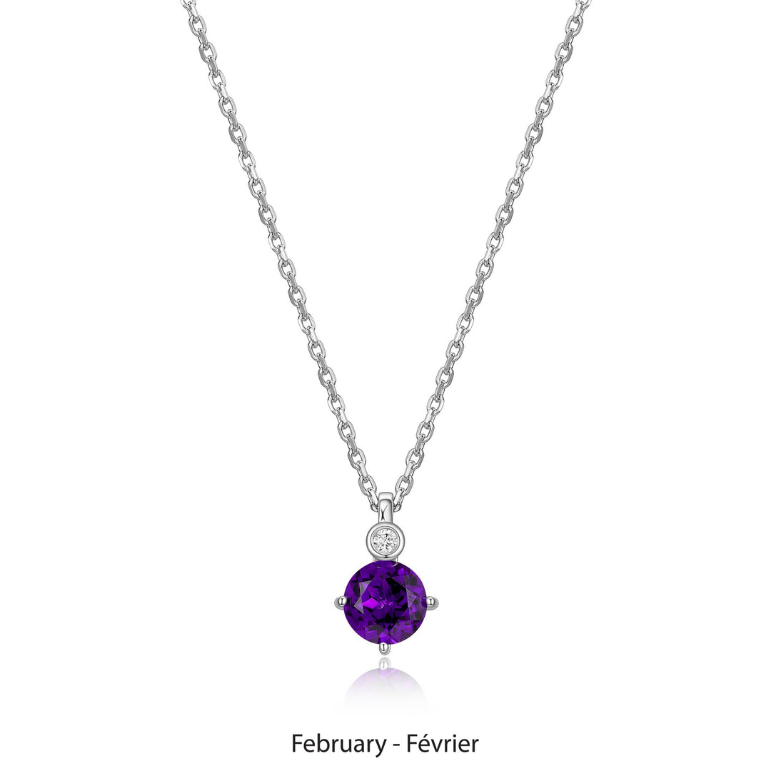 Elle Silver February Birthstone Necklace With Genuine Amethyst