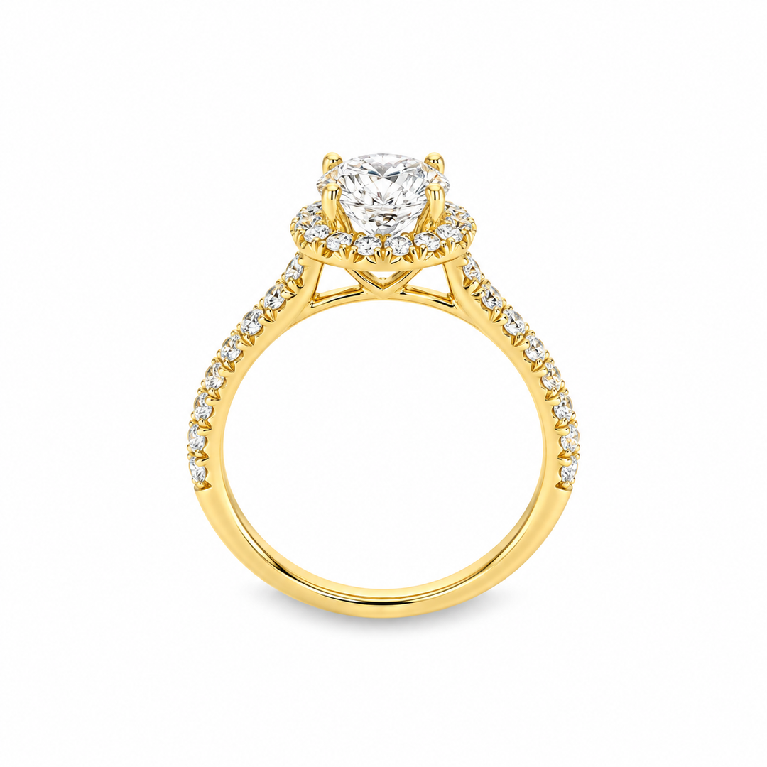 18K Yellow Gold Halo Engagement Semi Mount