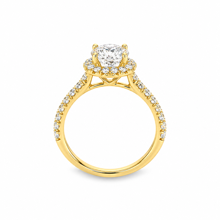 18K Yellow Gold Halo Engagement Semi Mount