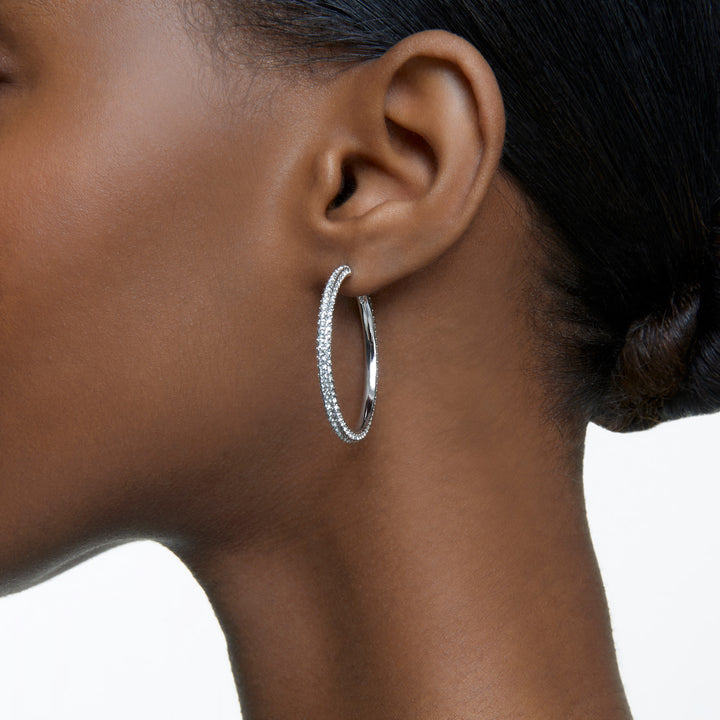 Swarovski Dextera Rhodium Plated Hoop Earrings With Clear Crystals 5389432