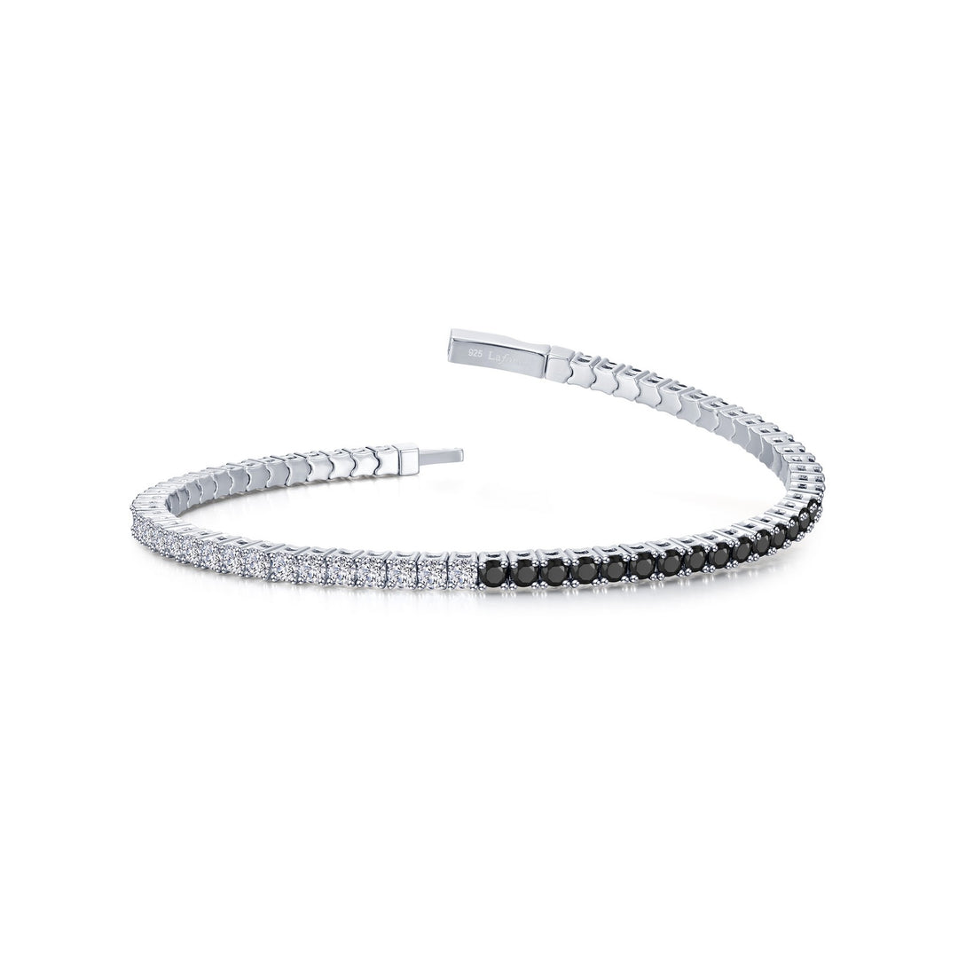 Sterling Silver Clear And Black Cubic Zirconia Flexible Bangle