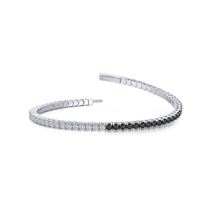Sterling Silver Clear And Black Cubic Zirconia Flexible Bangle