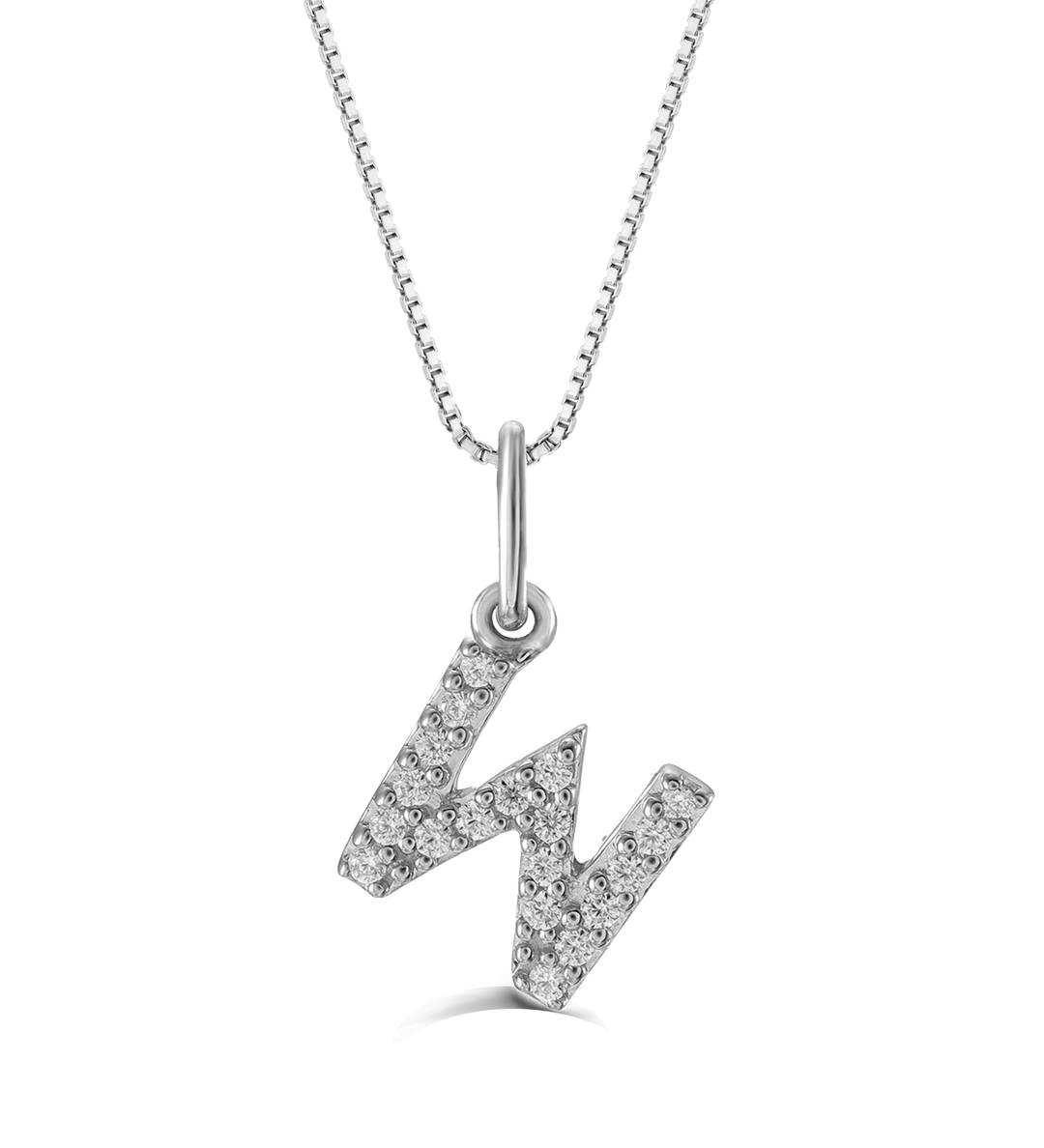 10K White Gold Diamond Initial "W" Pendant With 18" Chain