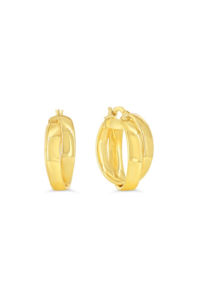sempreORO Sterling Silver 14 Karat Gold Bonded 15mm Crossover Hoop Earrings