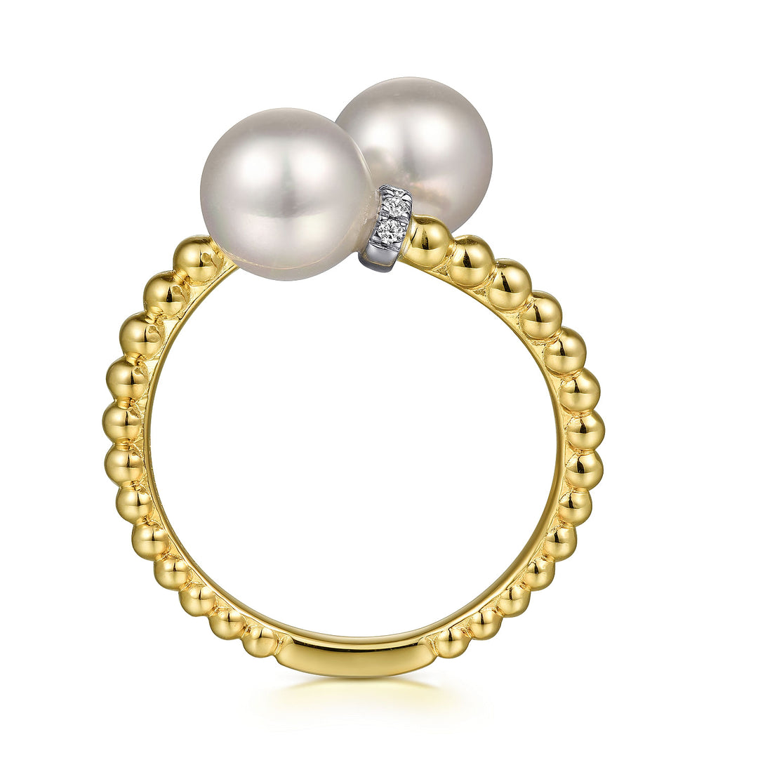 14K Yellow And White Gold Pearl And 0.05 CTW Diamond Bypass Ring