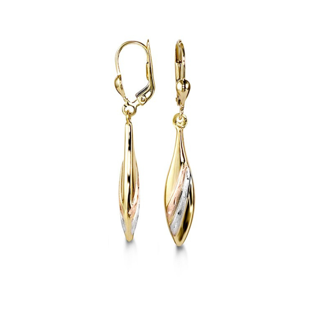 10K Tri-Color Gold Drop Earrings
