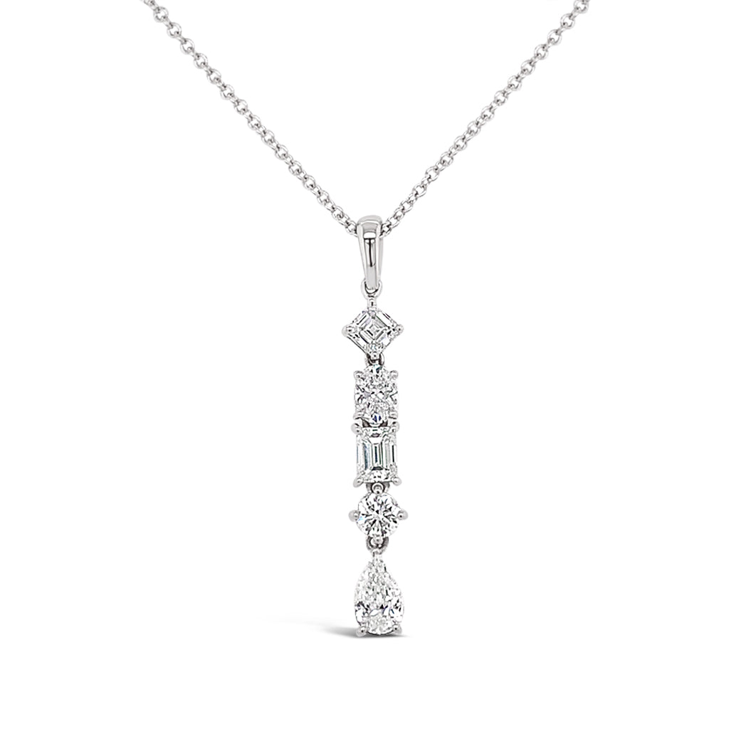 18K White Gold 1.32 CTW Diamond Set Descending Pendant With 16" Chain